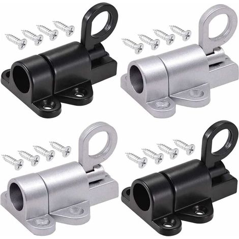 Serrure automatique de porte, lot de 4, noir et argent, avec 16 vis, pour fenêtres, portes en bois et portes de placard. (1/4)