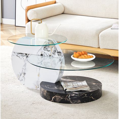 Moderne zweistöckige Couchtisch aus Sicherheitsglas, 90 x 70 x 44 cm, MDF, Schwarz/Weiß OKMYHOME (1/5)