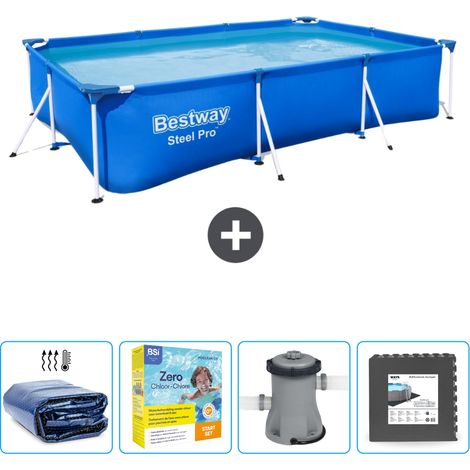 Piscine Bestway Rectangulaire Steel Pro - 300 x 201 x 66 cm - Bleue - Incluse Accessoire CB8 (1/5)