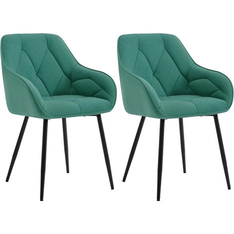 WOLTU 2x Dining Chairs, Velvet Dining Chairs with Backrest Dining Room Chairs, Turquoise