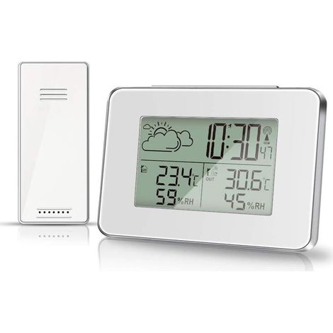 Wireless Weather Station Hygrometer for Indoor/Outdoor Thermometer with Outdoor Sensor, LCD Screen, Digital Temperature and Humidity Monitor with Backlight (White) (1/5)