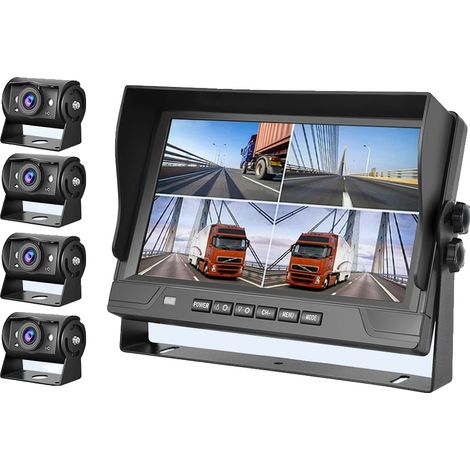 Système de caméra de recul pour camion, écran de 9 pouces, résolution 1080P, alimentation 12V-24V, affichage en écran partagé, prend en charge 4 caméras (1/5)