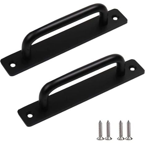 Juego de 2 manijas resistentes para puertas corredizas de granero, manija de acero para puertas corredizas, manija de hierro fundido negro, manijas para puertas interiores/exteriores con tornillos. (1/5)