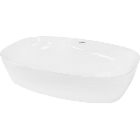 ECD Germany Waschbecken Waschtisch 605x380x140 mm aus Keramik Oval Weiß - Aufsatzbecken Aufsatzwaschbecken Handwaschbecken Aufsatzwaschtisch Spülbecken Becken Wasserfall Waschschale Waschschüssel