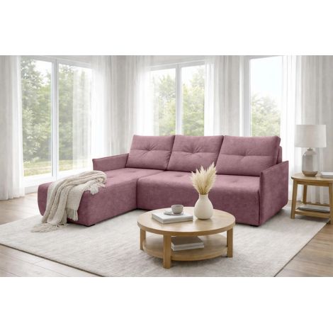 AX LIVING Ecksofa Damascus Rosa mit Schlaffunktion Bettkasten Schlafsofa 212 cm links
