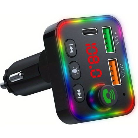 Émetteur FM rotatif pour voiture, kit mains libres sans fil, lecteur MP3 via clé USB, double port USB 3,1 A et chargeur de téléphone. (1/5)