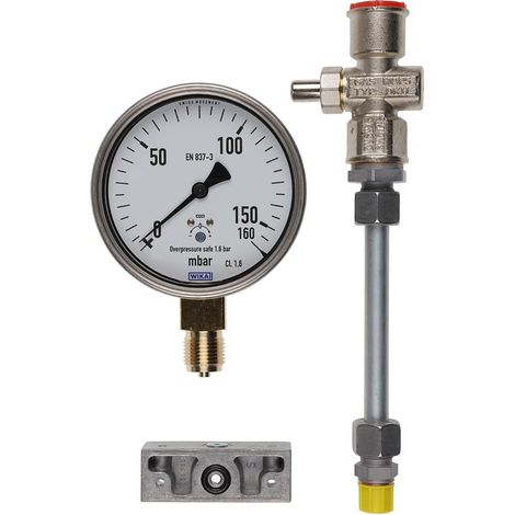Manometer 0-160 mbar mit Druckknopfhahn Ausf. A G1/4 mit Adapter-Set GW A5 - 15133626892 von Weishaupt
