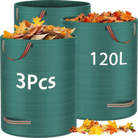 Sac Jardin Dechets Verts, 3 x 120 L, Sac Vegetaux avec Poignées, Pliables et s, pour Mauvaises Herbes, Feuilles, Ordures, Débris (1/5)