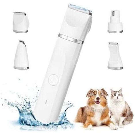 Tondeuse professionnelle 4 en 1 pour chiens : silencieuse, sans fil, étanche IPX7, avec câble USB rechargeable, pour chats et autres animaux. (1/4)
