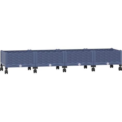 Garden Planter with Wheels Blue Grey 160 x 40 x 33 cm PP vidaXL
