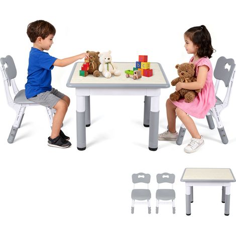 Jiubiaz Mesa infantil con 2 sillas regulables en altura 60 x 60 cm, tablero lavable multifunción para jugar y estudiar (1/5)