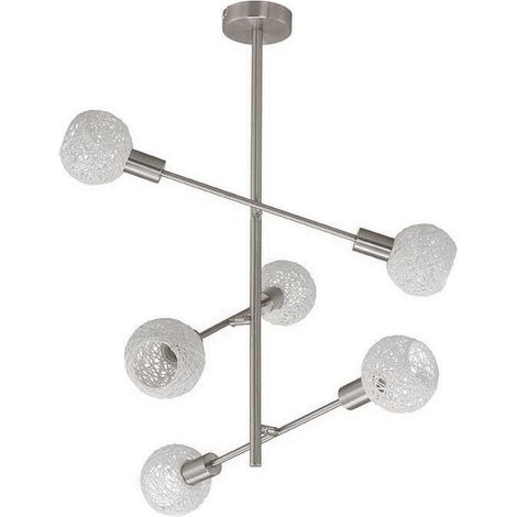 BRILONER - PLAFONIERA NATURE BALL CON STELO A 6 LUCI 5,5W E14 NICKEL SATINATO (1/2)
