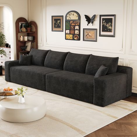 Divano modulare in velluto a coste da 302 cm con seduta reversibile, adatto all'uso quotidiano, nero (1/5)
