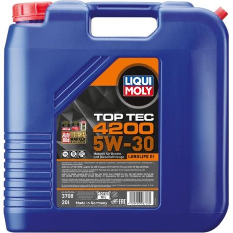 LIQUI MOLY OIL 5W30 20L TOP TEC 4200 C2/C3 / SN/CF / 504.00 507.00 / 229.31 229.51 / LL04 / C30 / B71 2290