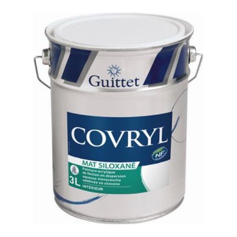 Guittet – Peinture de finition Covryl Mat Siloxane pour toiture 3L blanc – Grande matité – Rendement monocouche 7 à 8 m²/l – 55991