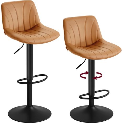 VASAGLE Sgabelli da Bar, Schienale, Sedie da Bar Regolabili in Altezza, Girevoli a 360°, Poggiapiedi Metallo, Sala da Pranzo Cucina, PU, Set di 2, Marrone Caramello LJB181KN01 (1/5)