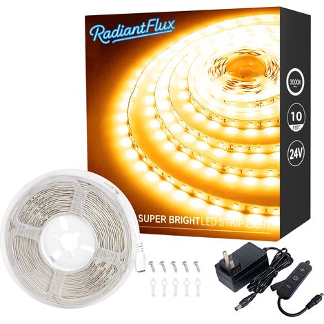 Bande LED compacte de 3 m (10 pi), lumière chaude, intensité variable, 180 LED, ruban lumineux LED ultra-lumineux pour salon, chambre, cuisine, miroir de coiffeuse, bande lumineuse flexible pour usage (1/5)