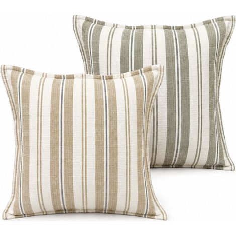 Housse de coussin  recto-verso 100% coton rayures tapissier LOURMARIN Jaune Ocre 60x60 cm (1/3)