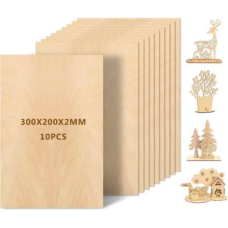 10 Pièces Contreplaqué 2mm, Planche Bois Brut Tilleul 300 x 200mm pour DIY, Peinture, Pyrogravure, Découpe Laser, Modélisme et Autres Loisirs Créatifs, Panneau en Bois pour Débutants (1/5)