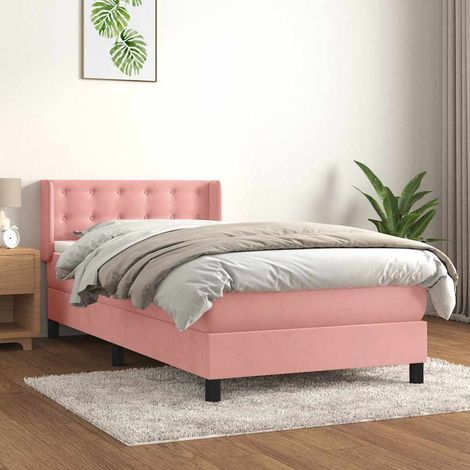 Cama box spring con colchón terciopelo rosa 80x200 cm (1/5)