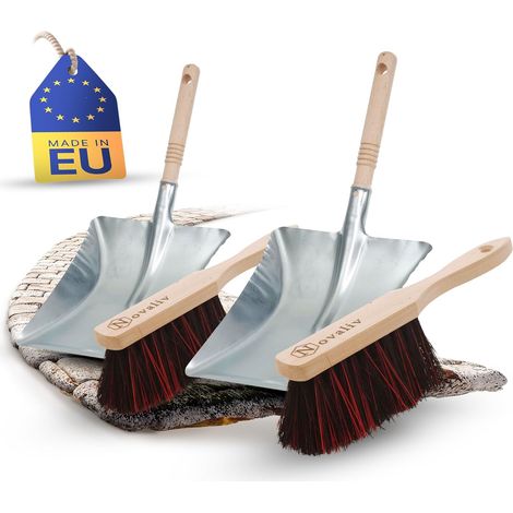 Ensemble pelle et balai à main Arenga & ELASTON BRISTLES (2 pièces) - Pelle et balai en métal galvanisé argenté - Ensemble pelle et balai à main