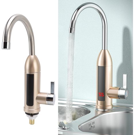 Robinet chauffe-eau électrique instantané pour cuisine et salle de bain, en acier inoxydable, avec eau chaude et froide, norme européenne 220 V. (1/5)