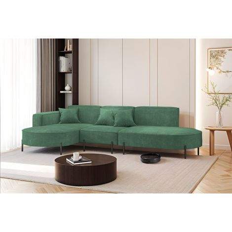 Ecksofa Designersofa VALENCIA in Stoff Noel Grün Ottomane Links (1/2)