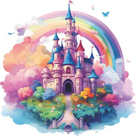 Wandtattoo „Schloss“, Märchenhaftes Regenbogenschloss-Wandtattoo, Wandtattoo für Mädchenzimmer (1/4)