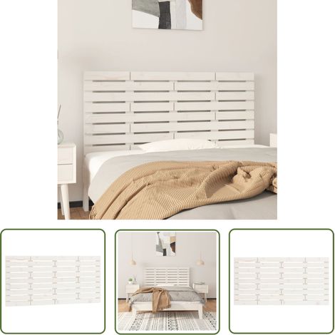 The Living Store Tête de lit murale Blanc 146x3x63 cm Bois massif de pin - Tête De Lit Murale - Tête De Lit Bois - Tête De Lit Blanche - Décoration Chambre - Meuble Chambre (1/5)