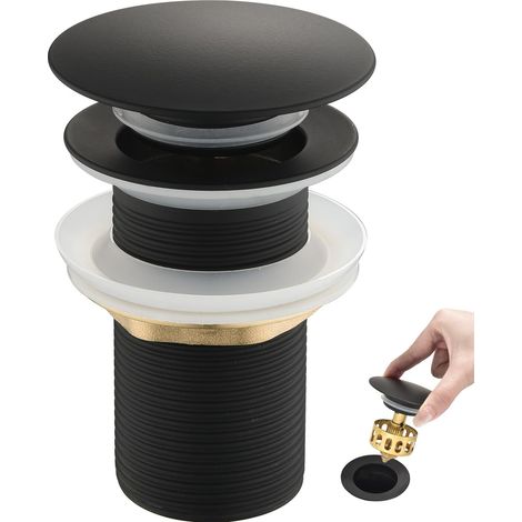 Bonde de Lavabo Pop Up, Bonde Lavabo Sans Trop Plein, Bouchon de Vidange avec Panier à Crépine, Salle de Bain pour Vasque Salle de Bain avec Un Trou de 1/4", Noir, Argent (1/5)