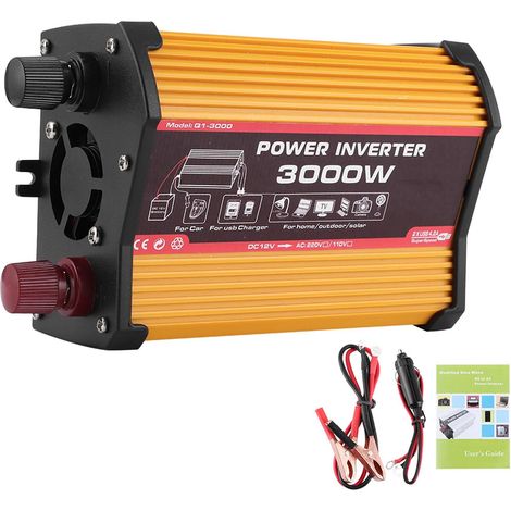 Auto Onduleur de Puissance Convertisseur 3000W Onduleur de Voiture à Onde sinusoïdale modifiée avec Double Prise de Port USB Rapide Protection Multiple pour la Maison et (1/5)