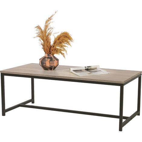 Tavolino stile industriale collezione RANONG - Color rovere chiaro con piede in metallo nero, dimensioni 100x50x36 cm