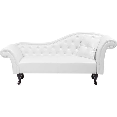 Chaise Longue Versione Destra Ecopelle Bianca Stile Chesterfield Vintage Lattes