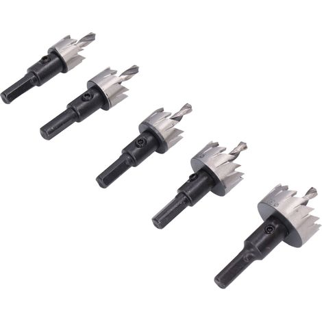 Lot de 5 scies cloches métal 16-30mm, acier rapide résistant à l'usure, dureté élevée, queue de 7mm, forets pour perçage métal (1/5)