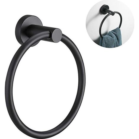 royaluxe- Lot de 1 anneau de serviette de bain, porte-serviette circulaire rond fond noir (1/3)