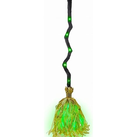 Escoba de bruja animada de 89 cm (35 pulgadas) con sonido - Escoba táctil con luz LED verde - Accesorio mágico y espeluznante para decoración (1/5)