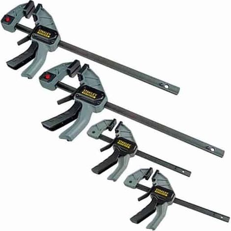 Stanley – Lot de 4 serre-joints – 2 x L-300 mm et 2 x M-150 mm – Capacité de serrage 136 kg – Poignée ergonomique antidérapante