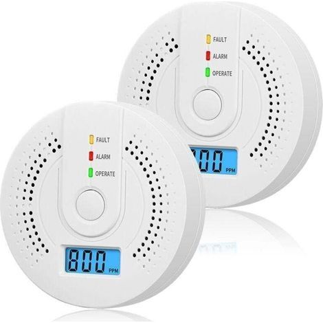 Set of 2 battery-operated carbon monoxide detectors with digital LCD screen for home, kitchen, restaurant, hotel, office - Batteries not included (1/4)