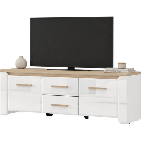 Mobile Porta tv Aramo, 2 Cassetti, un Ripiano, 2 Ante, 154x40x50h cm Bianco Opaco