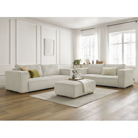 BOBOCHIC - Ensemble canapé droit fixe 3 + 2 places CHELSEA gros velours côtelé avec pouf Beige (1/5)