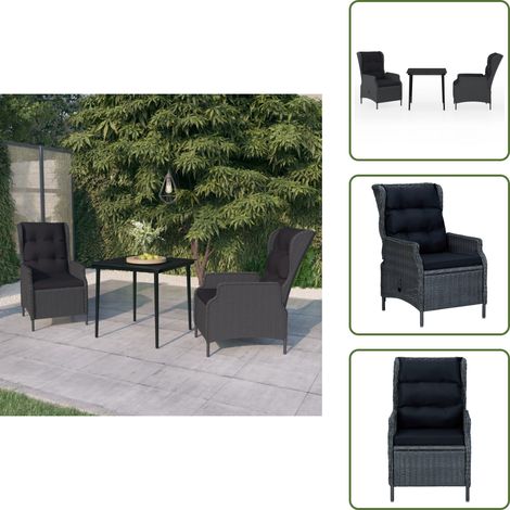 Arredamento da esterno - vidaXL Set da Pranzo da Giardino 3 pz Grigio Scuro - Sedie reclinabili