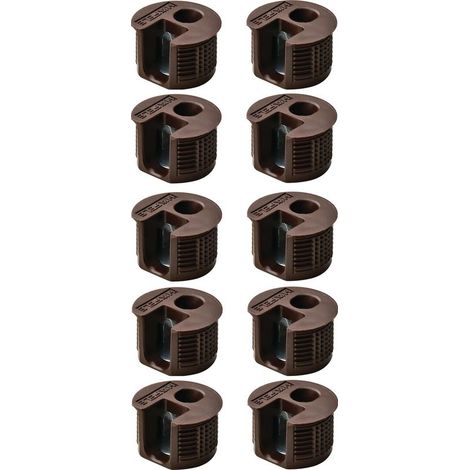 10x boitier excentrique 15mm assemblage plastique insert acier épaisseur bois 19mm marron connecteur meuble (1/2)