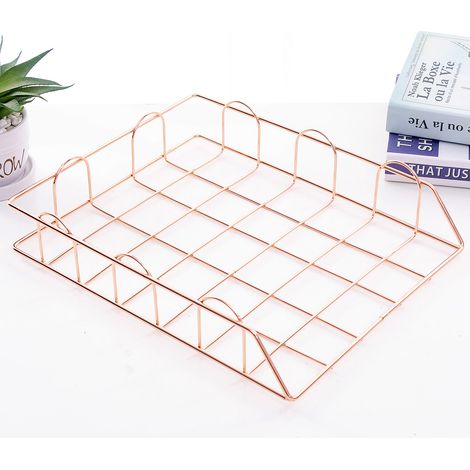 Porte-lettres Métallique sur Pied Électroplaqué Modèle Stackable à Capacité Haute Boîte pour Documents, Livres, Magazines A4 En Métal Doré ou Rose-Gold (1/5)
