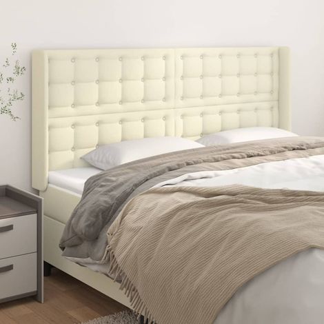 vidaXL Cabecero con orejas de cuero sintético crema 203x16x118/128 cm (1/5)