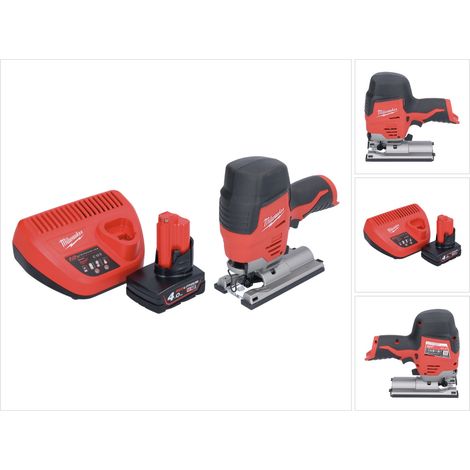 Sega a gattuccio a batteria Milwaukee M12 JS-401 12 V + 1 batteria da 4,0 Ah + caricabatterie