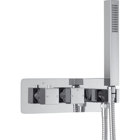 Hudson Reed – Mitigeur thermostatique encastrable avec douchette – Laiton massif chromé – Sécurité anti-brûlure – Installation horizontale – Design moderne