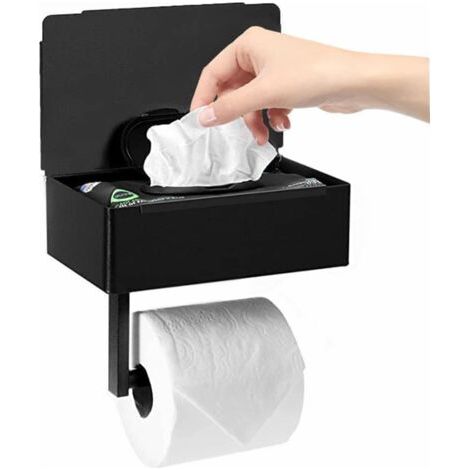 Porte-papier toilette, boîte à lingettes noir mat, boîte de rangement, porte-rouleau de papier toilette mural en acier inoxydable pour salle de bain, cuisine (autocollant ou percé)