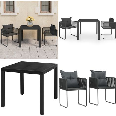 Set da Pranzo da Giardino 3 pz in Rattan PVC Nero - Tavolo da giardino - Sedie da giardino