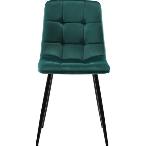Lot de 4 chaises de salle à manger en velours vert foncé avec assise rembourrée et pieds en métal (1/5)