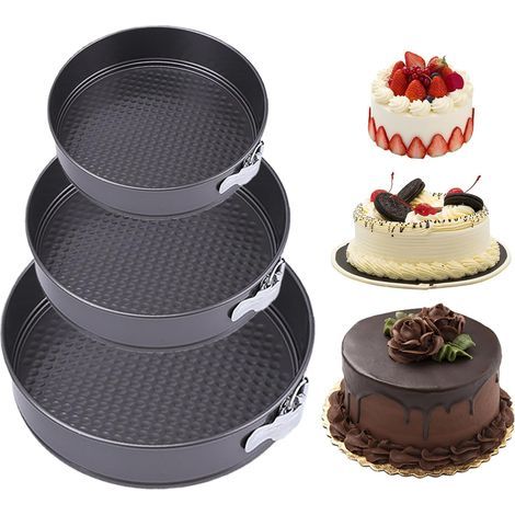 Set di 3 tortiere a cerniera - Antiaderenti - Rotonde - Pratiche - Tortiera a cerniera antiaderente - Per cuocere torte di vario tipo - 20/22/24 cm - Nero (1/5)